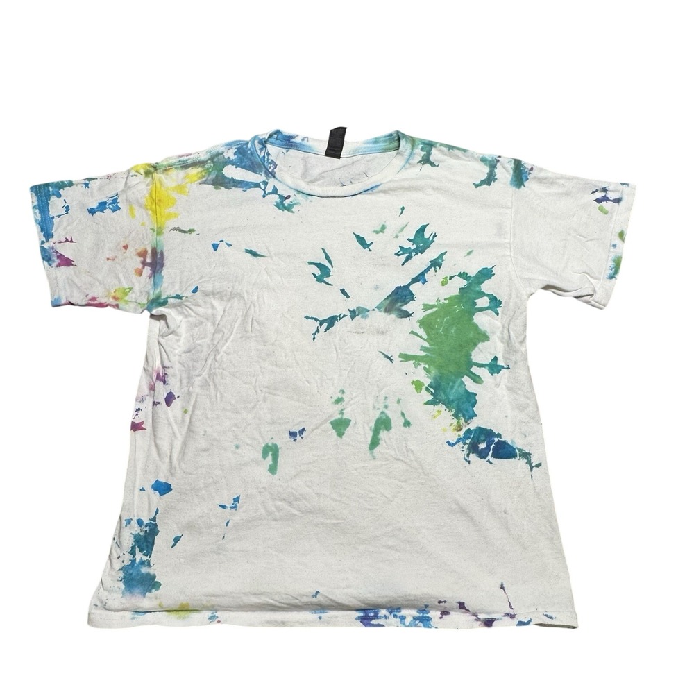 Gildan Heavy Cotton Youth Large Tie Dye T-Shirt White Multi Color Splatter Kids
